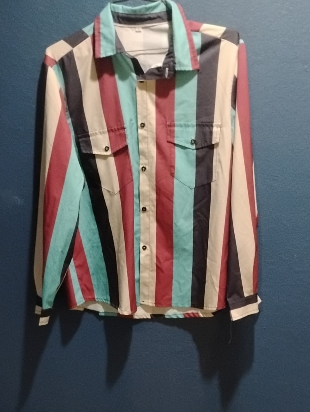 Source Unknown Striped Button-Down Shirt - Teal, Burgundy, Black, Cream